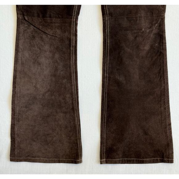 CHARLOTTE RUSSE Suede Leather Flare Leg Pants Women's Size 11/12 Dark Brown - Picture 4 of 14